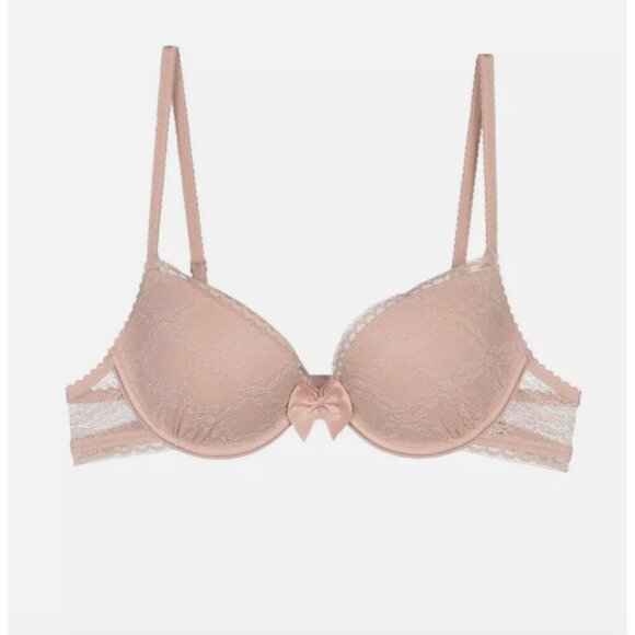 PASSIONATA BY CHANTELLE Let's Play Push-Up T-Shirt Underwire Bra Blush Pink Lace - Picture 1 of 15